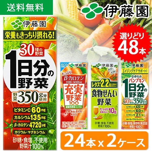 野菜ジュース 伊藤園 [1日分の野菜 充実野菜 トマトジュース ビタミン 青汁 黒酢 乳酸菌 ネクター チチヤス 朝のYoo] 200ml250ml紙パック48本[24本2ケース]