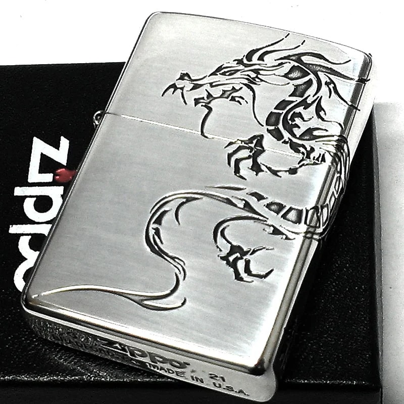 ZIPPO ライター ドラゴンタトゥー ジッポ 龍 シルバー トライバル ２面エッチング 銀燻し仕上げ 竜 かっこいい メンズ プレゼント ギフト 8,075円