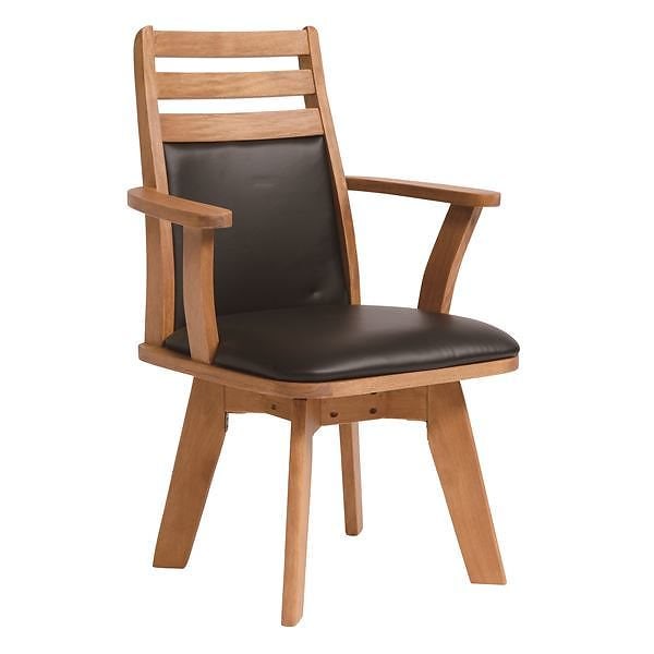 ダイニングチェア（360度回転式椅子） 木製 肘付き ブラッシング加工 『コバ』 ナチュラル