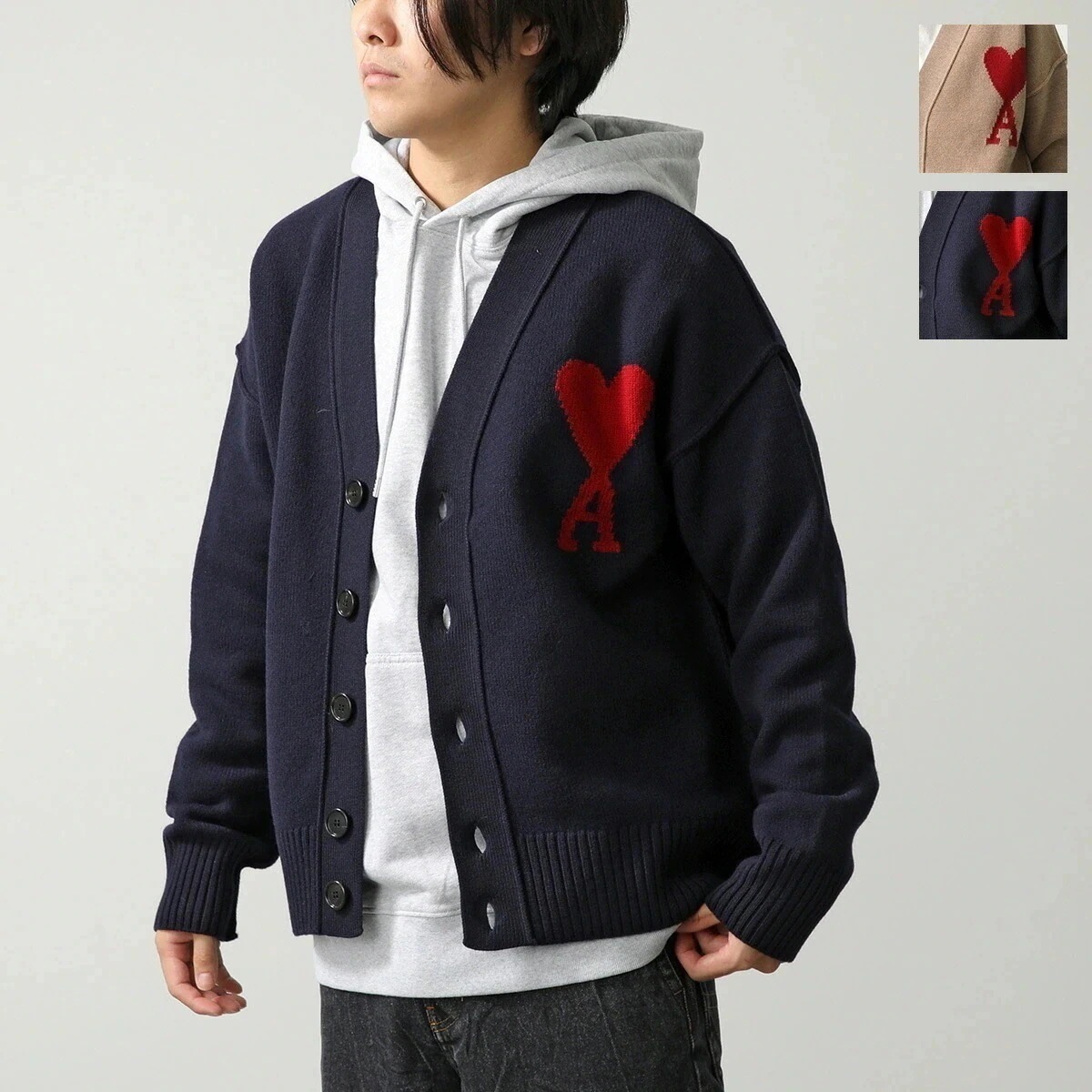ami paris アミパリス カーディガン RED ADC CARDIGAN UKC006 018 メンズ ニット 長袖 Vネック ハートロゴ ウール カラー】カーディガン