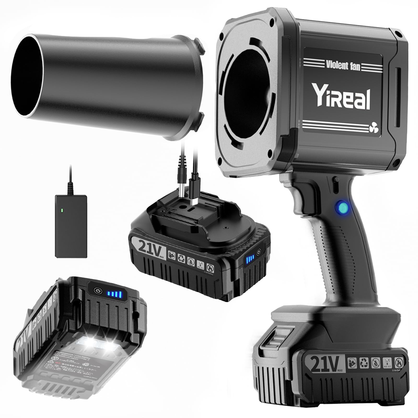 【最安値挑戦中】 YIREAL 2025改良強化版 洗車 ブロワー 強力 ブロアー 充電式 エアーブロアー 【 航空級モーター・ 無段階変速・ 600g超強推力・80m/s 大風速 ・75db超低騒音 5,800円