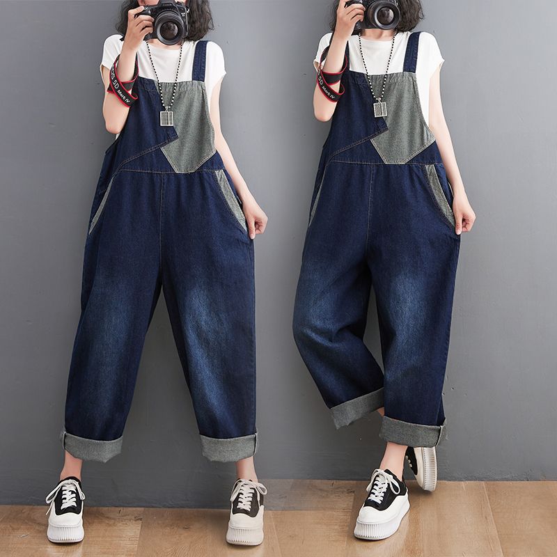 サロペット若見えデニムオーバーオールゆったりオールインワンパンツ大きいサイズ着痩せランタンパンツワイドパンツレディースズボンジーンズ