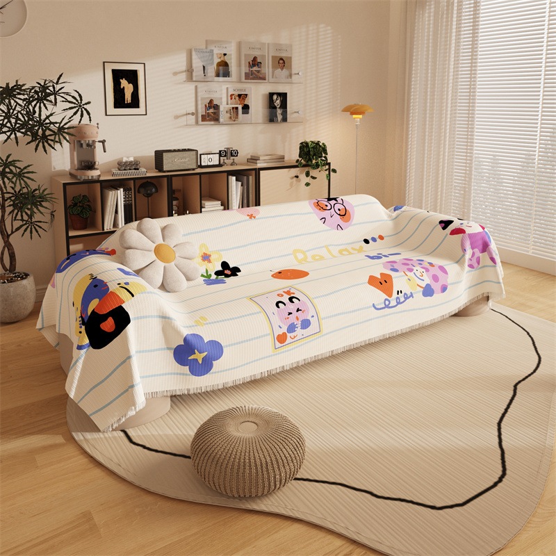 ソファタオルクッション 2024年新作クリームサンド発売 可愛い子犬ソファカバー 四季ストレート 三人掛けカバー