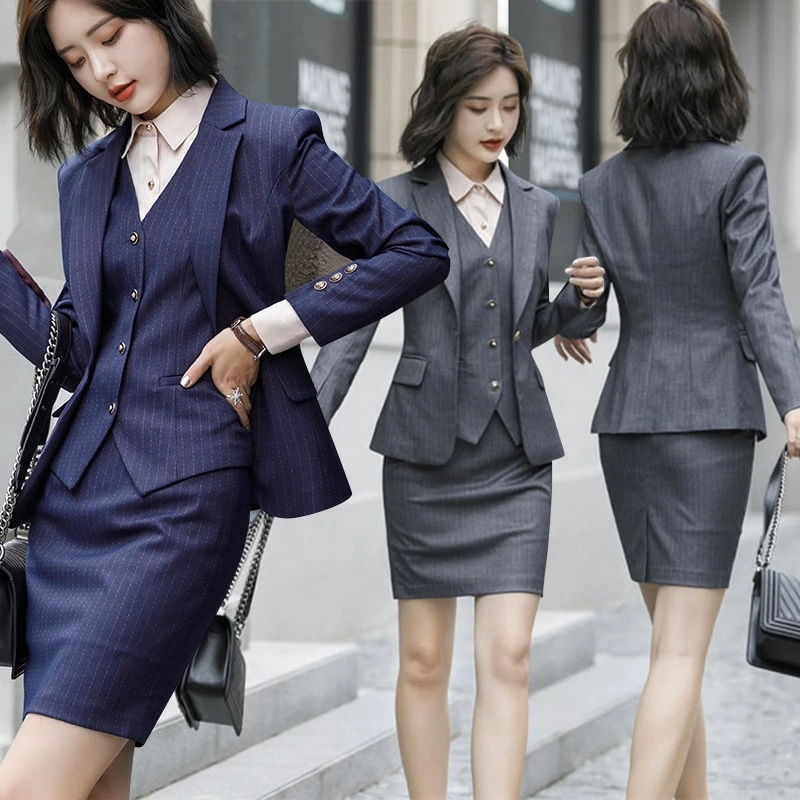 限定SALE!上品 ジャケット+ベスト/シャツ+パンツ/スカート 2色 ストライプスーツ 縞々柄スーツ レディーススーツ S～5XLママスーツ パンツスーツ カジュアルスーツ 1つボタンスーツ スカー