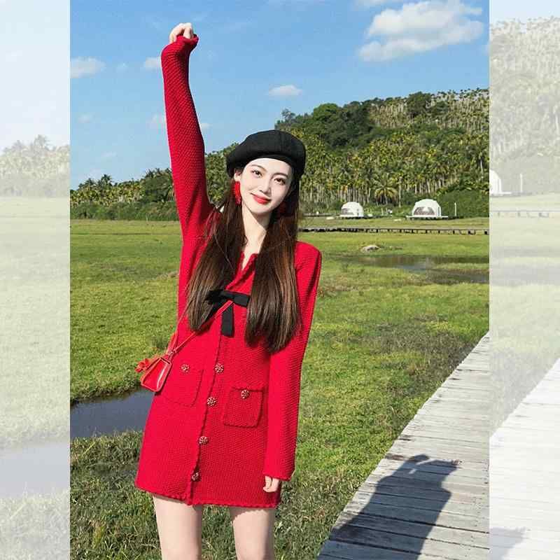 即日発送ワンピース キレイ ジャケット ワンピース 可愛い ウエスト レディース スカート デザイン 上品 レッド 春秋 ロング フレンチ