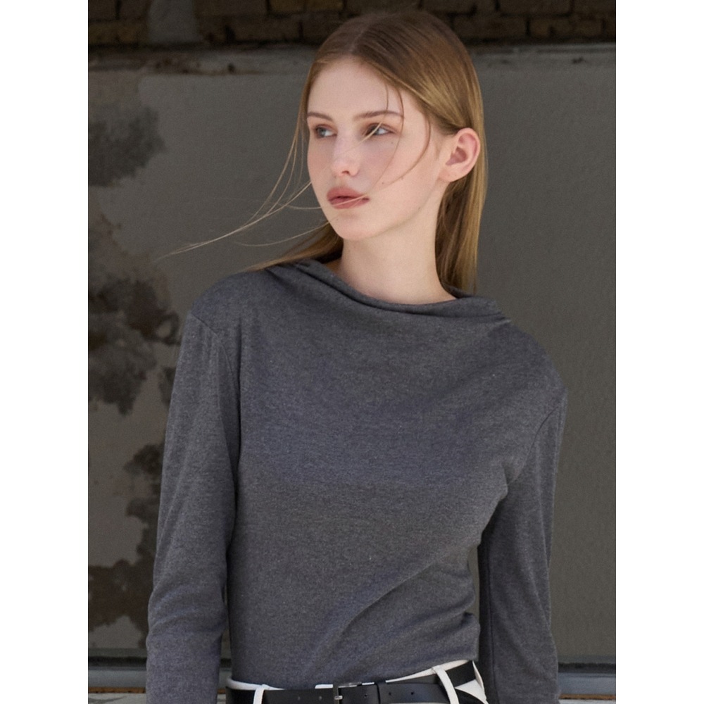 アムールモワエシャーリングスリムロングスリーブ T シャツチャコール amr1919