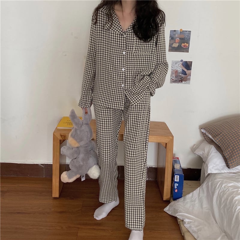 3color パジャマ ルームウェア ナイトウェア 上下セット セットアップ 2点セット