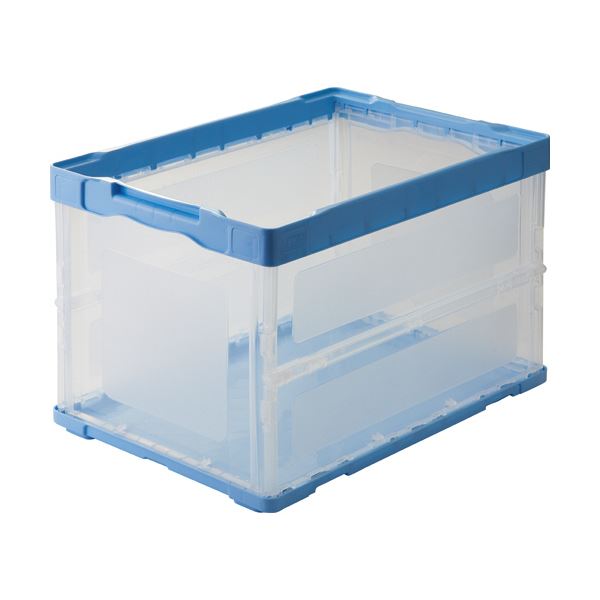 （まとめ） TANOSEE折りたたみコンテナ 軽量タイプ フタなし 50L ブルー／透明 1台 (×3セット)