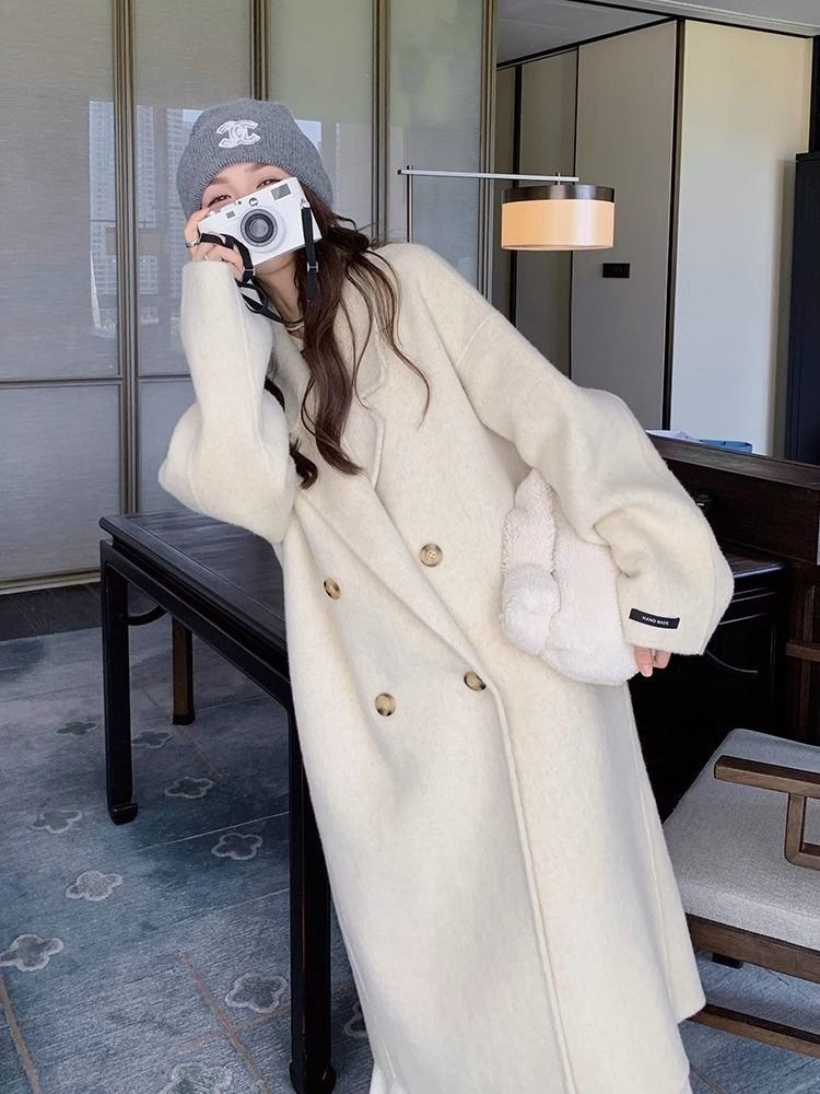 大人っぽチェスターコート 人気アウター ルーズカシミヤツイードコート女性秋冬新作韓国ファッション膝ウールツイードジャケット
