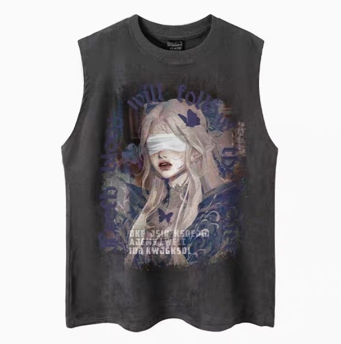 レディース トップス タンクトップ 袖なし ノースリーブ Uネック ストリート かわいい 大人可愛い カジュアル おしゃれ かっこいい こなれ感 ラフ ガーリー ルーズ 個性的 存在感 抜け感