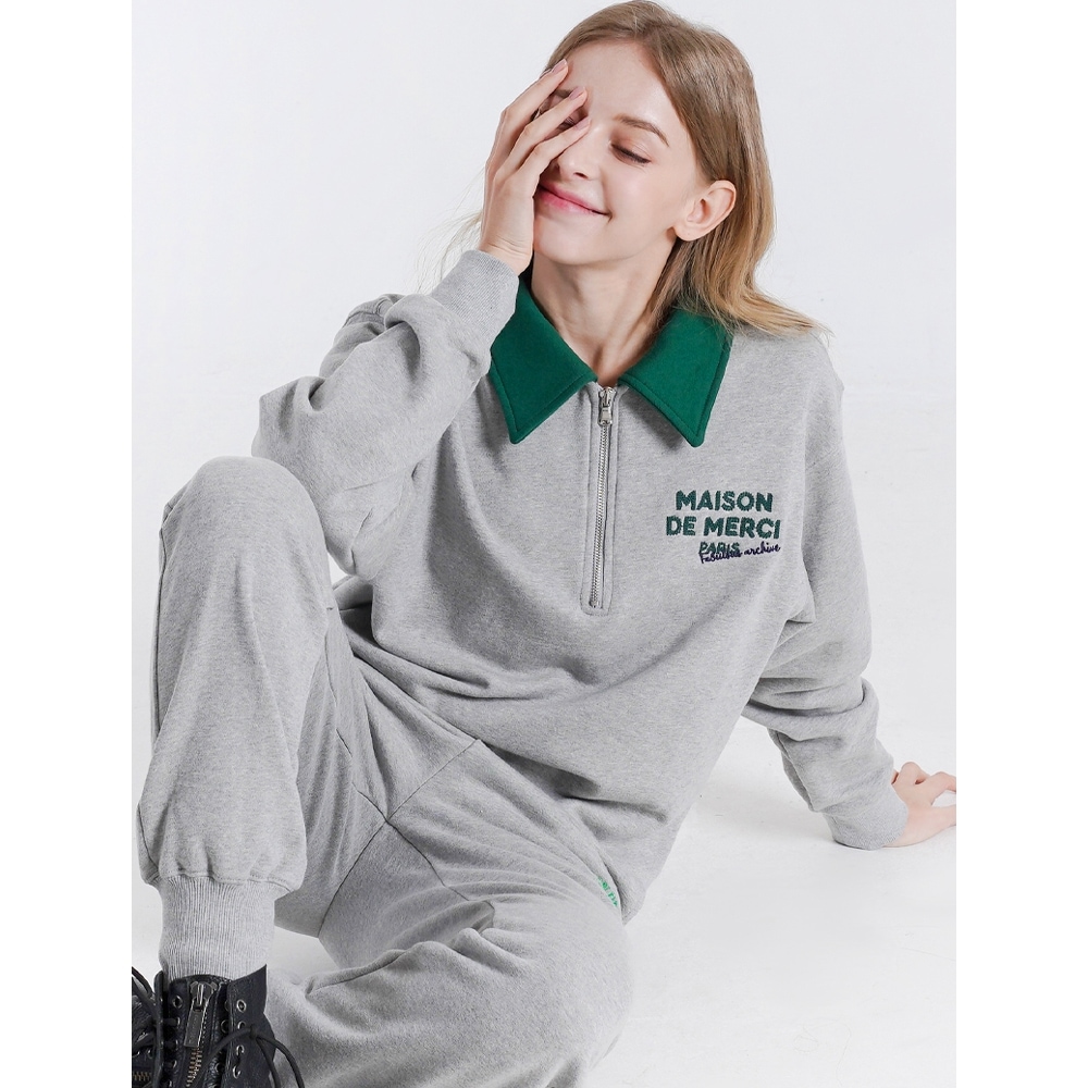 ファビュラスアーカイブユニセックスレギュラーフィットメゾンチェーンエンブロイダリーハーフジップアップメラングレー (FCB3TS322M)