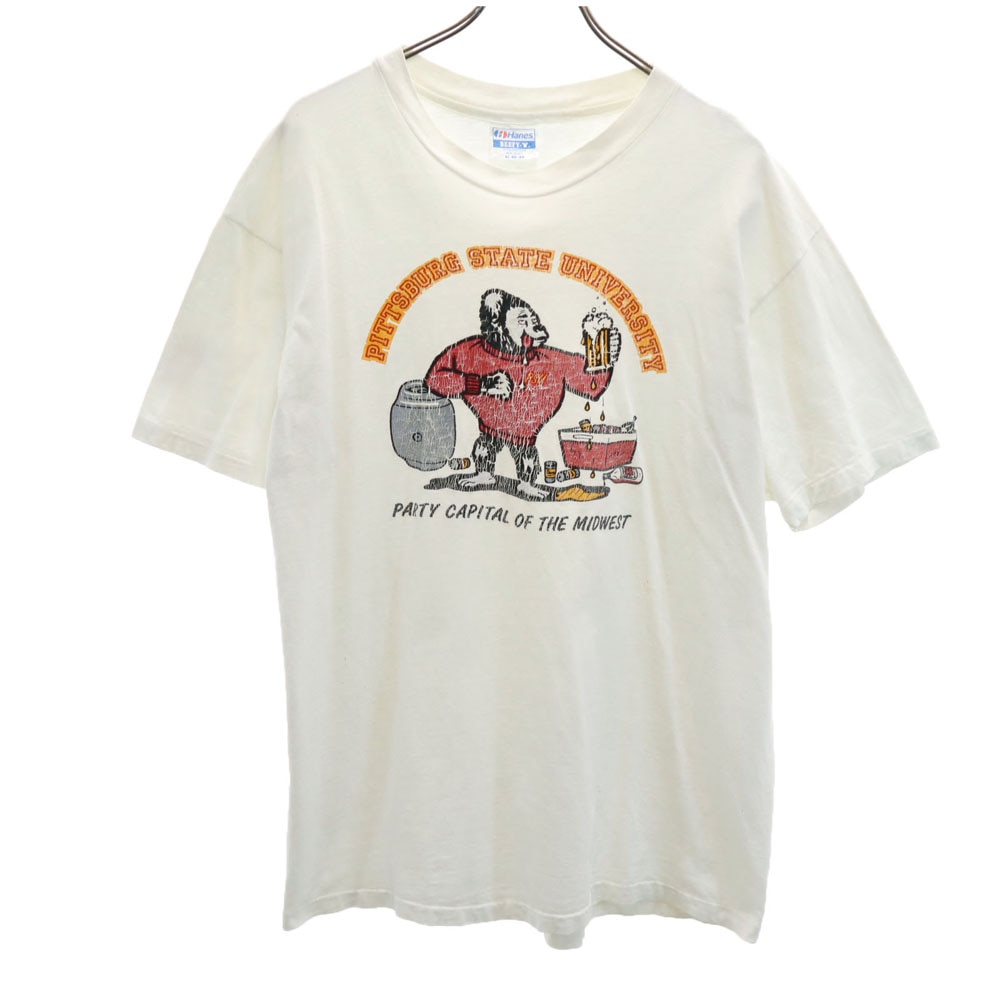 80s USA製 カレッジプリント 半袖 シングルステッチ Tシャツ XL ホワイト系 オールド ヴィンテージ メンズ