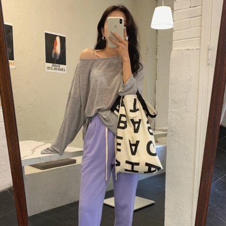 トップス Tシャツ 長袖 ラウンドネック コットン かわいい シンプル 透け感 抜け感 無地 春