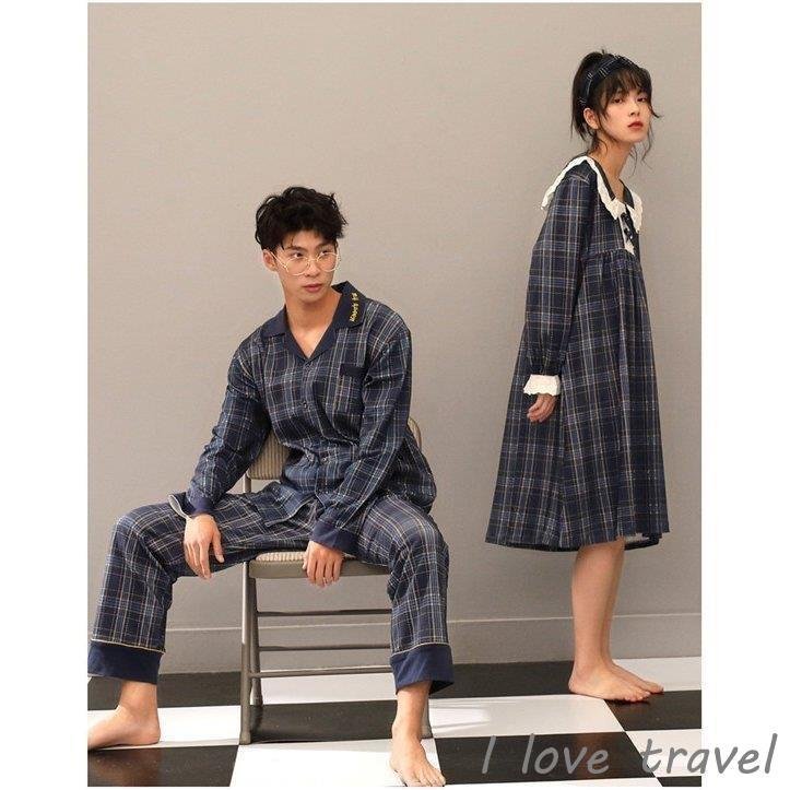 世界有名な ペア 格子縞 パジャマ 部屋着 メンズ ルームウェア 春 夏 ワンピース パジャマ 長袖 レディース パジャマ Size 男性l