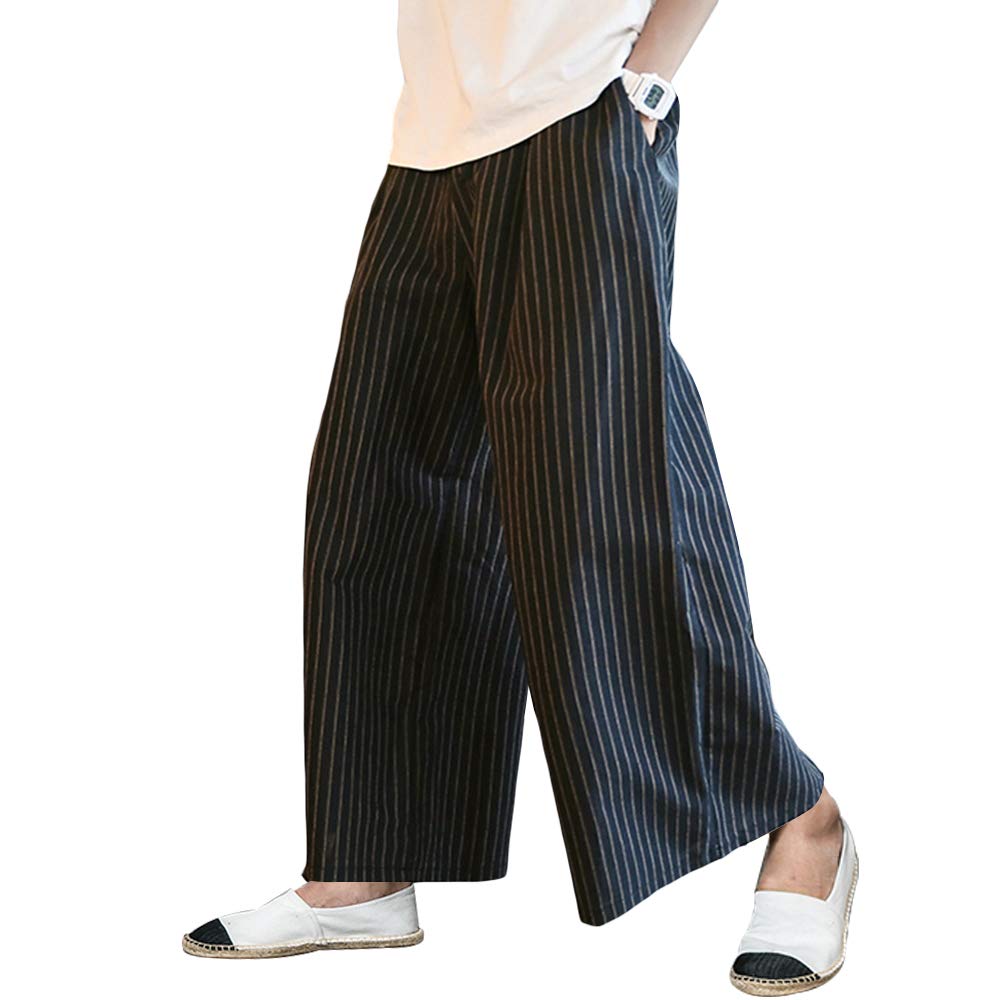 [YIMANIE] ワイドパンツ 袴パンツ メンズ ガチョウパンツ 和式ズボン ビッグシルエット ゆるゆる ゴム 紐 無地 ストライプ 男女兼用 衣装 大きいサイズ ルームウェアその他