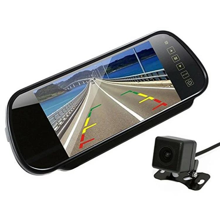 7インチ大画面ルームミラーモニター+バックカメラセット ルームミラー型モニター ビデオ2チャンネル 12V小型防水バックカメラ ガイドライン切替可 RM70+B021