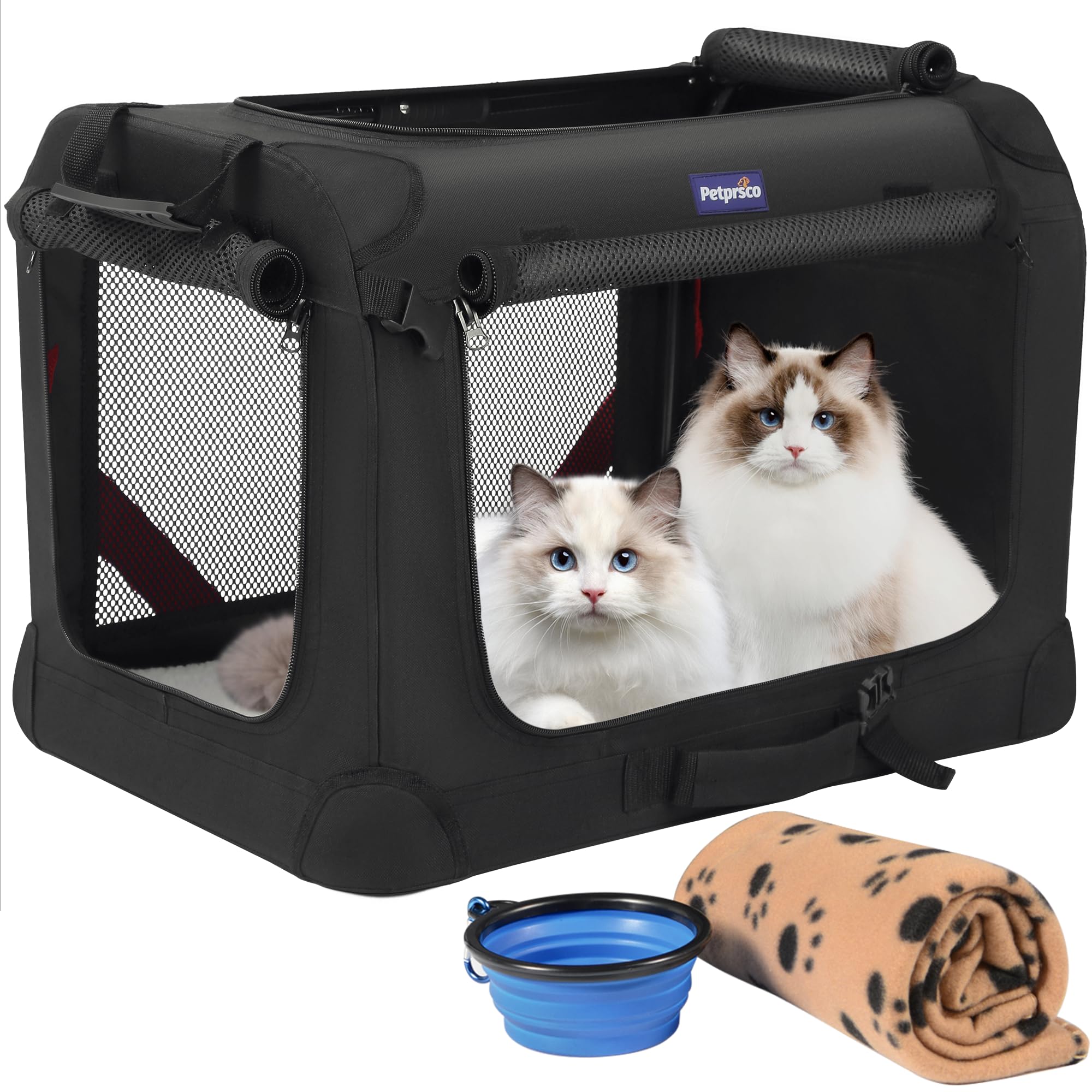 Petprsco ペットケージ 犬ケージ 猫 キャリー 犬用クレート 折りたたみ 頑丈耐久 変形しない 通気性 大容量『室内休憩車載旅行通院防災避難キャンプに！』大型猫用・猫が2匹・小型犬 13