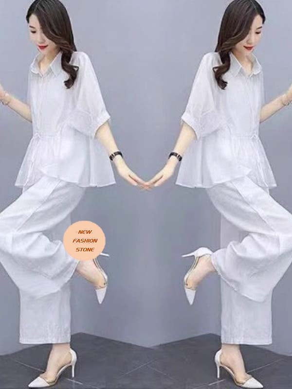 夏のビッグサイズの洋風2点セット春の女性2024着やせ気質減齢綿麻ワイドパンツスーツファッション新モデル