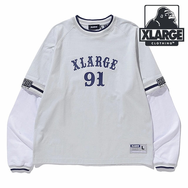 エクストララージ 91 レイヤード ロングスリーブTシャツ [101242011035] メンズ x-large エックスラージ トップス カットソー 長袖 重ね着風 GREY