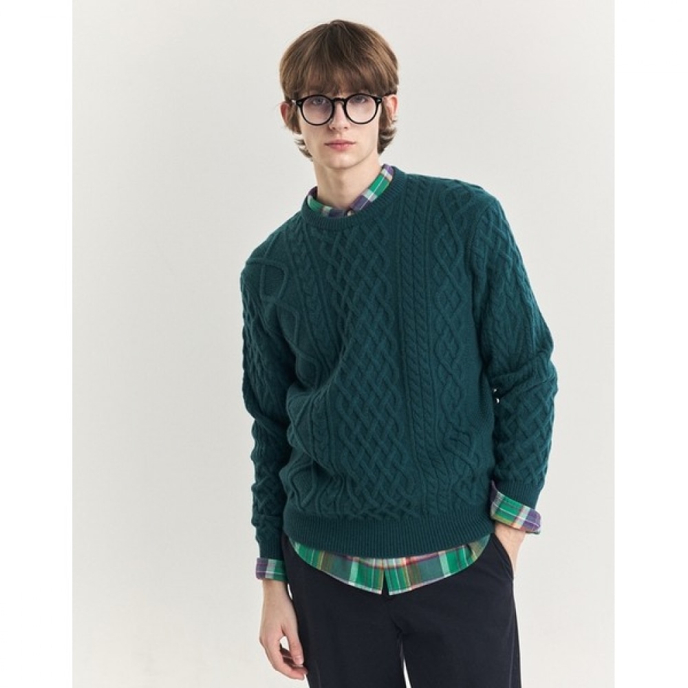 (ヘッジズ) 24FW グリーンアランウールクルーネックセーター HZSW4D406E2