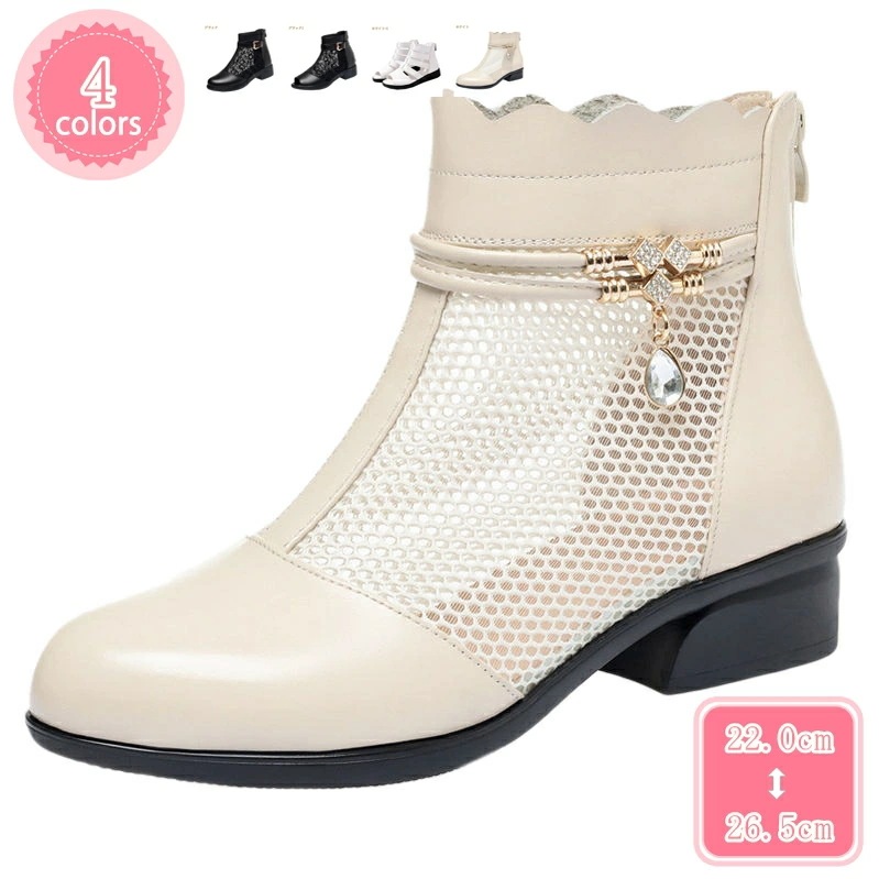777円OFFクーポン 本革 サマーブーツ ブーツサンダル フロントジッパー ローヒールサンダル 夏 4センチヒール レディース靴 大きいサイズ ブーサン 太めヒール 歩きやすい バックジップ 履きや
