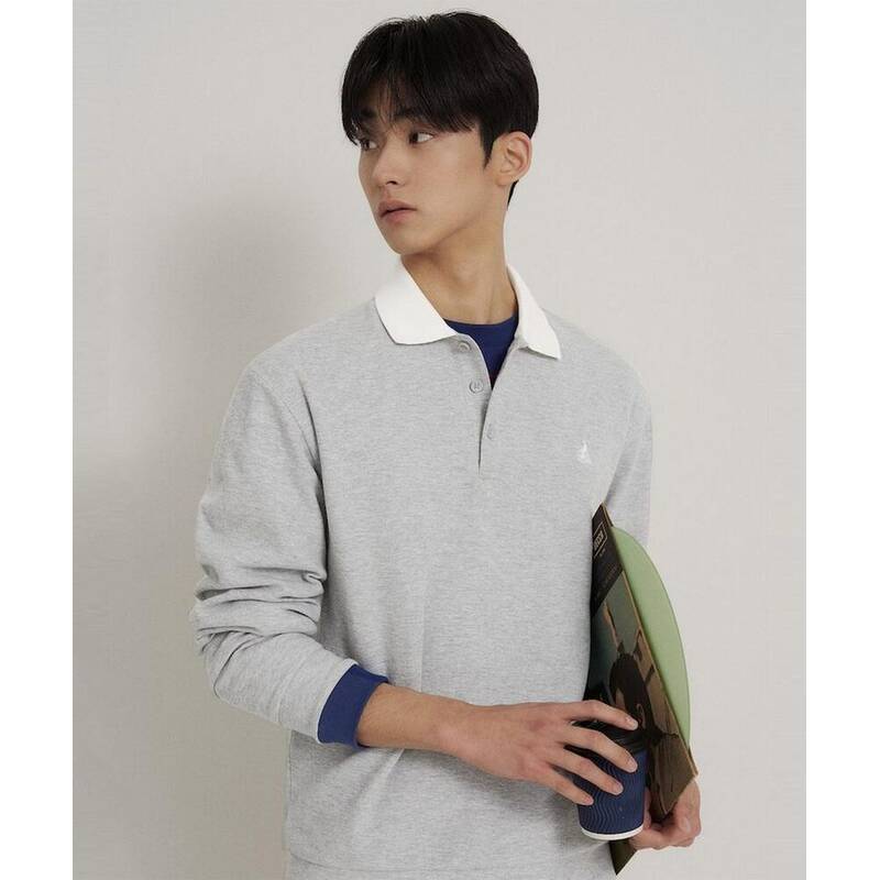 빈폴 BEANPOLE MEN 칼라넥 배색 긴소매 티셔츠 - 라이트 그레이 BC6241C582 405945 1758314