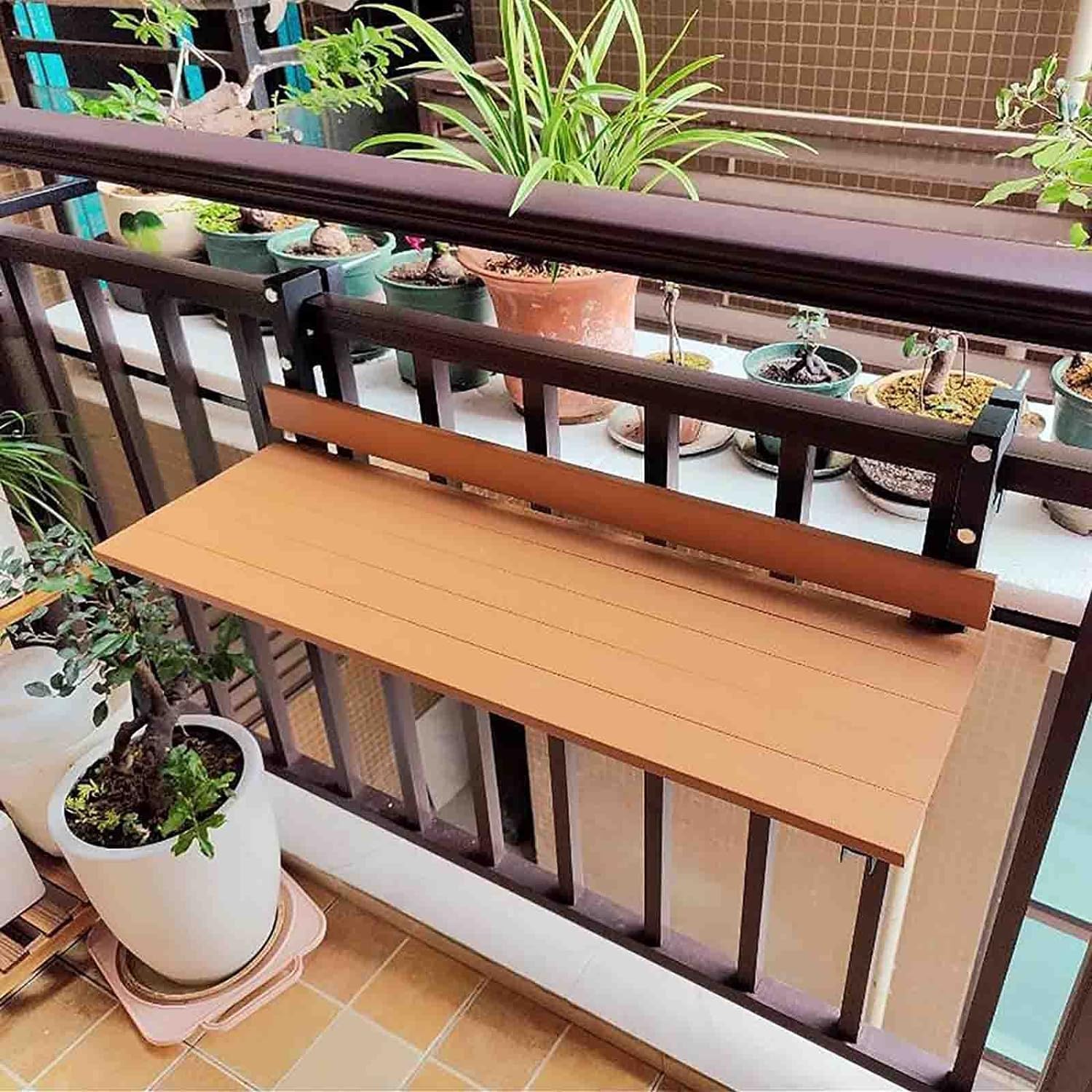 拡張折りたたみカウンタートップ付き屋外サイドテーブルガーデンポーチ裏庭ポータブルデッキテーブル(Wood Color)