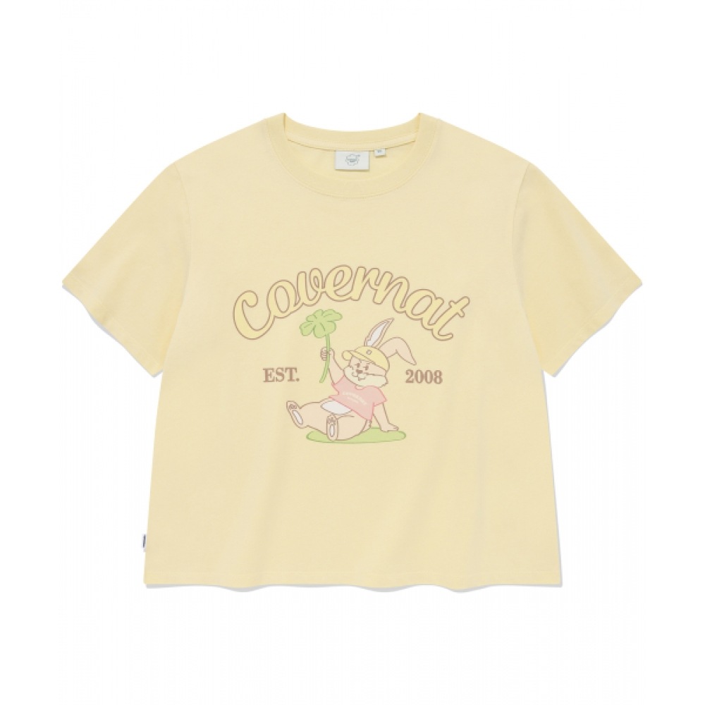 COVERNAT ウーマンシーティングクローバーバニー T シャツライトイエロー