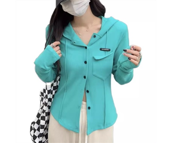 レディース トップス シャツ カットソー ショート クロップド丈 ミドル丈 長袖 スリム 細身 前開き 異国風 ボタン フード コットン かわいい 大人可愛い シンプル カジュアル おしゃれ