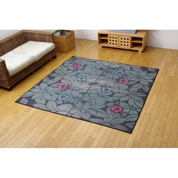 純国産/日本製 袋織 い草ラグカーペット Dなでしこ ブルー 約191250cm（裏：不織布）