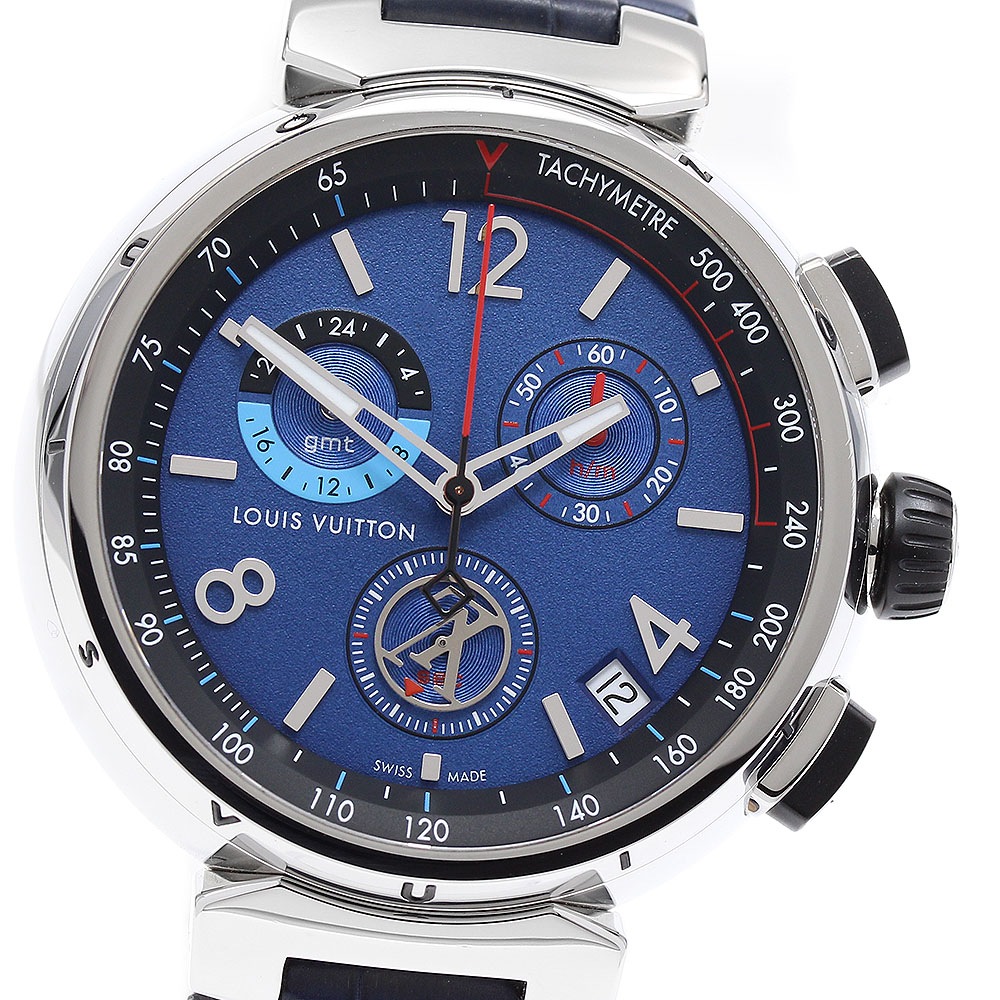 ルイ・ヴィトン LOUIS VUITTON QA153 タンブール アウトドア クロノグラフ GMT クォーツ メンズ 良品 内箱付き_916654【中古】