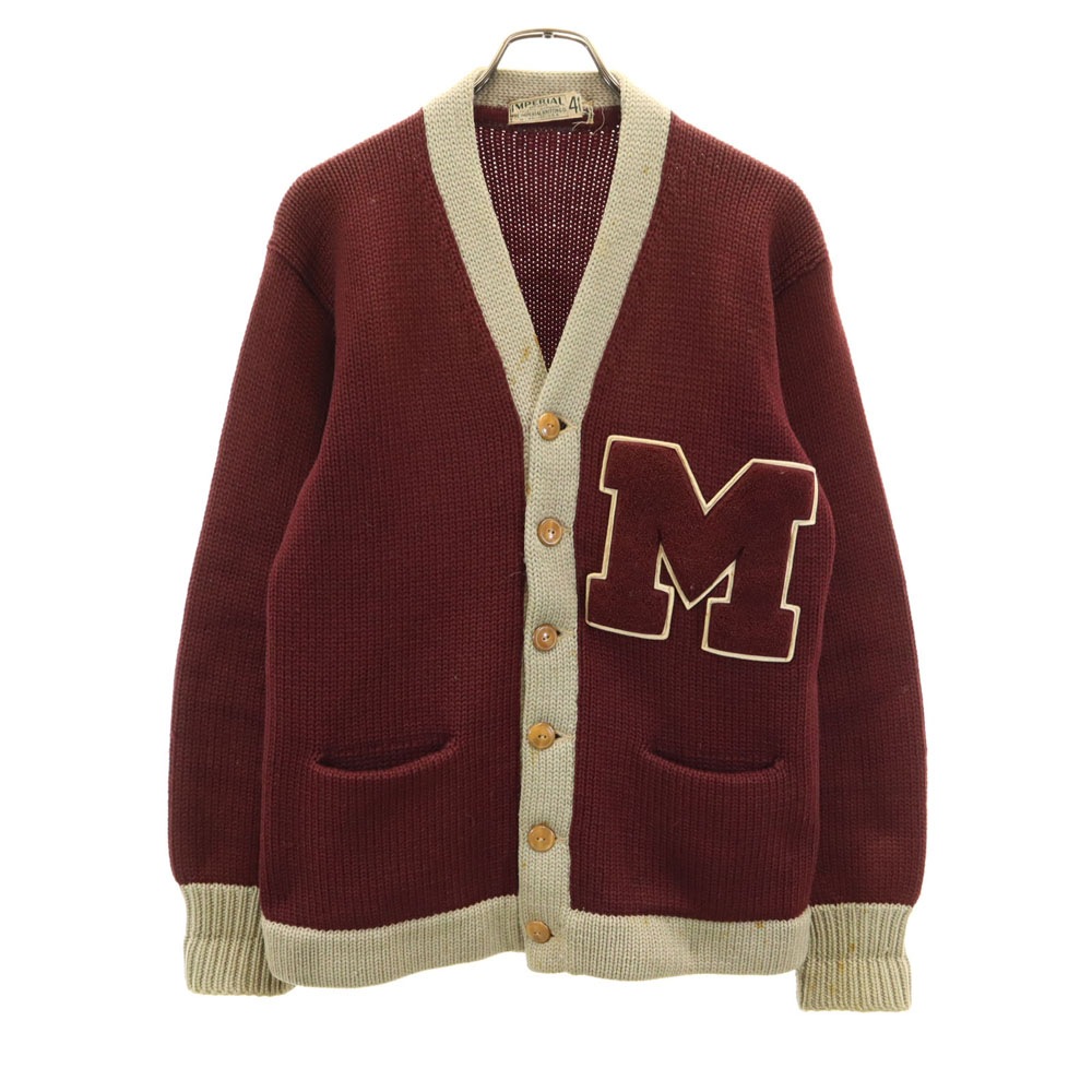 40s ヴィンテージ 長袖 レタード カーディガン 40 バーガンディ メンズ