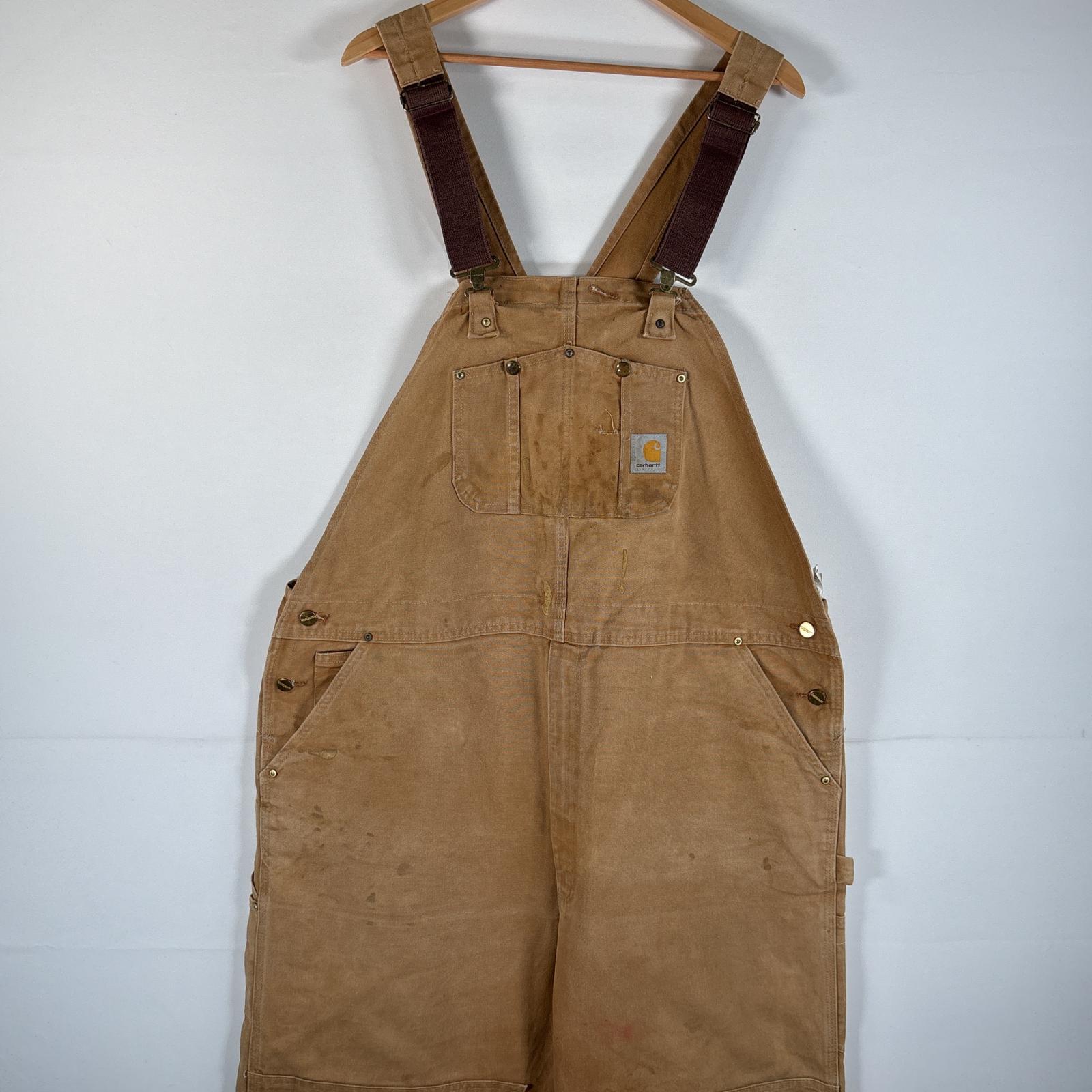 古着 オーバーオール ダック ワーク ワンポイントロゴ サイドポケット ダブルニー 大きいサイズ w48 L34 キャメル メンズ 8,514円