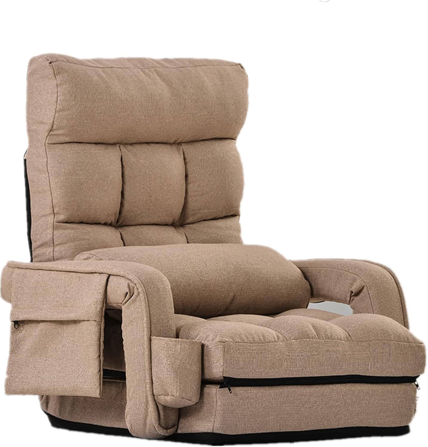 リクライニング4way肘掛け付き折り畳み椅子 クッション・脚置き・小物収納付き 多段階調節可能 腰サポート 日本製ギア