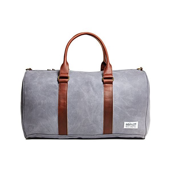 THE MASTLINE Co. Fulton Weekender Travel Bag Waxed Canvas & Leather (Grey) 並行輸入品