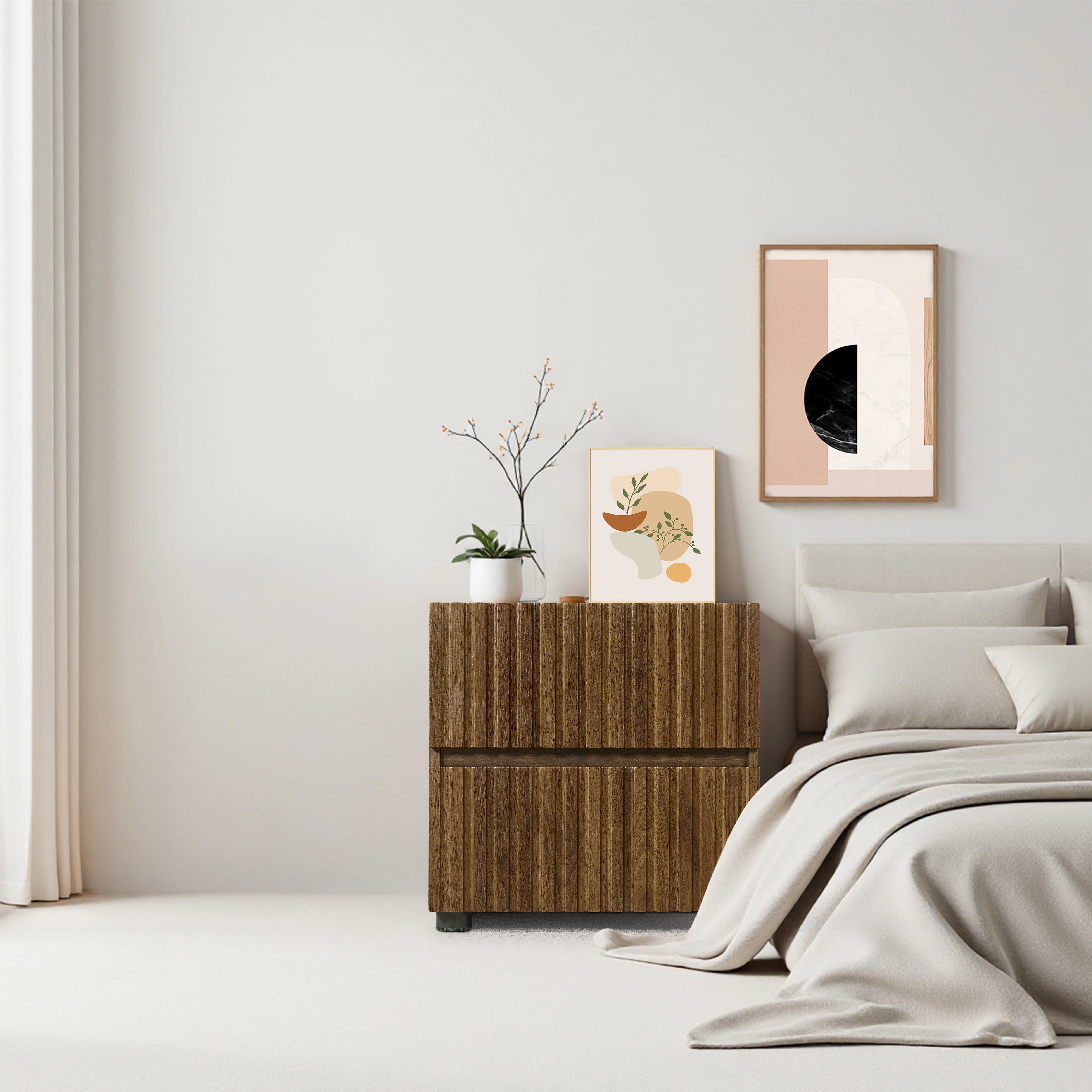 【14】【新作】チェスト サイドテーブル キャビネット ルーバーデザイン 縦格子 ウォールナット 収納 引き出し リビング インテリア 家具 北欧 モダン 和風 おしゃれ スタッキング