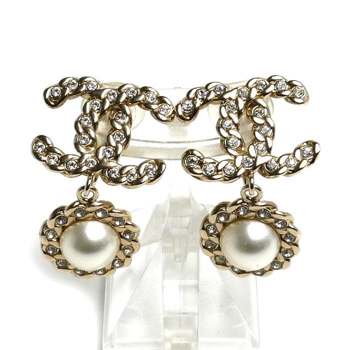 CHANEL シャネル メタル ストラス ココマーク フェイクパール ラインストーン イヤリング AB0596 9.7g レディース 中古