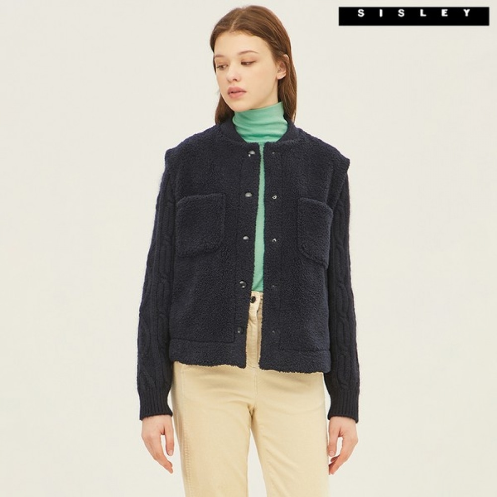(シスレー) シスレーフェイクファーケーブルニットスリーブジャンパー SALE34261_DN