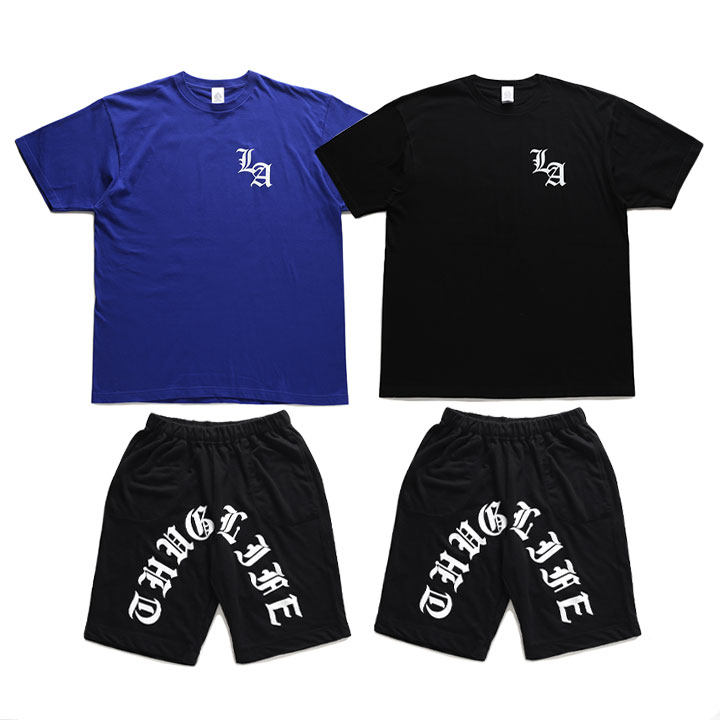 ACE FLAG 上下セット 半袖 ブランド Tシャツ ハーフパンツ メンズ 春夏用 全2色 大きいサイズ エースフラッグ セットアップ ゆったり エルエー THUG