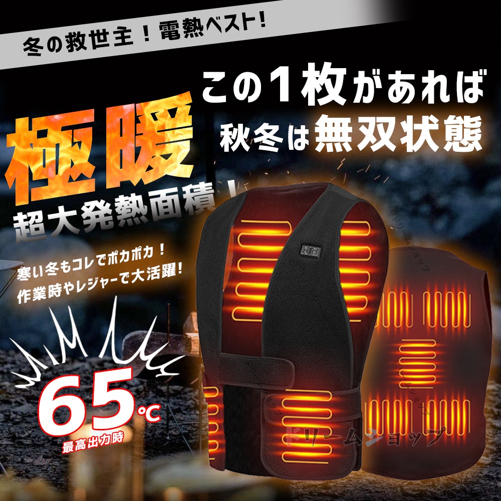 電熱ベスト 加熱ベスト ヒーター 電熱ウェア ジャケット インナー ヒーターベスト 服 USB式給電 洗濯可 急速発熱 3段階温度調節 超軽量 防寒着 作業着 メンズ レディース フリーサイズ 速暖