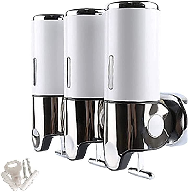 盗難防止ロック付き 浴室 洗面所 詰替え 大容量 ソープディスペンサー シャンプー リンス 壁掛け( ホワイト, 3連)