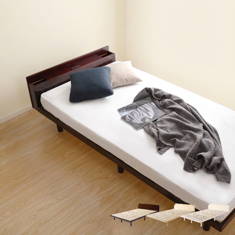 収納ラック 天然木 宮セットパイン材高さ3段階調整脚付きすのこベッド ダブル インテリア 寝具 収納 ベッド 宮棚