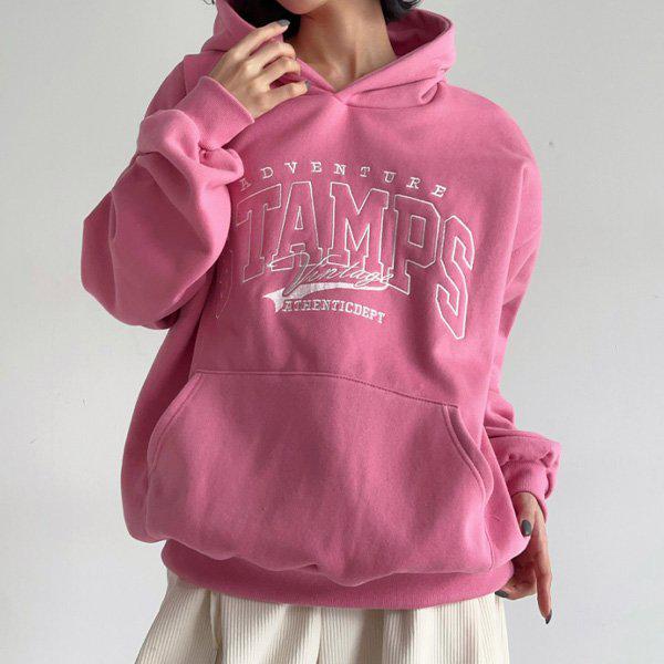 Hスタイル(PS)両起毛スタンプフード付き 冬 女性 両起毛 トレーナー Tシャツ フード付き フード付きジップアップ ジャンパー