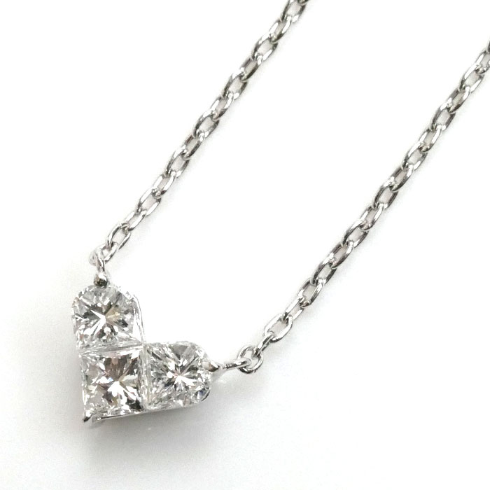 STAR JEWELRY スタージュエリー Pt850プラチナ ミステリアスハート ネックレス ダイヤモンド0.28ct 2.5g 42cm レディース 中古 美品