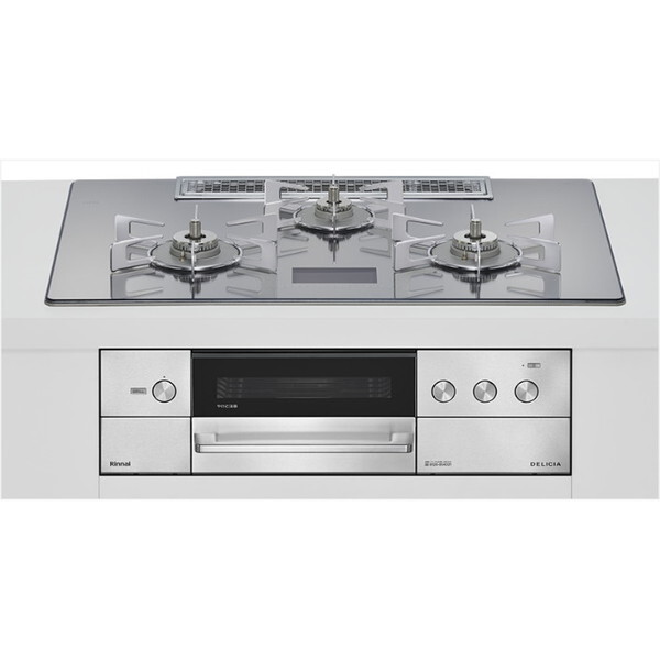 RHS72W38M13VNSTW-13A プラチナミラーD DELICIA ビルトインガスコンロ(都市ガス用・両側強火タイプ・3口・75cm)