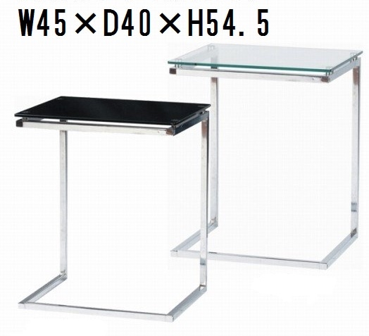 PT-15サイドテーブル 天板強化ガラステーブル ソファサイド センターテーブルの横に　幅45cm