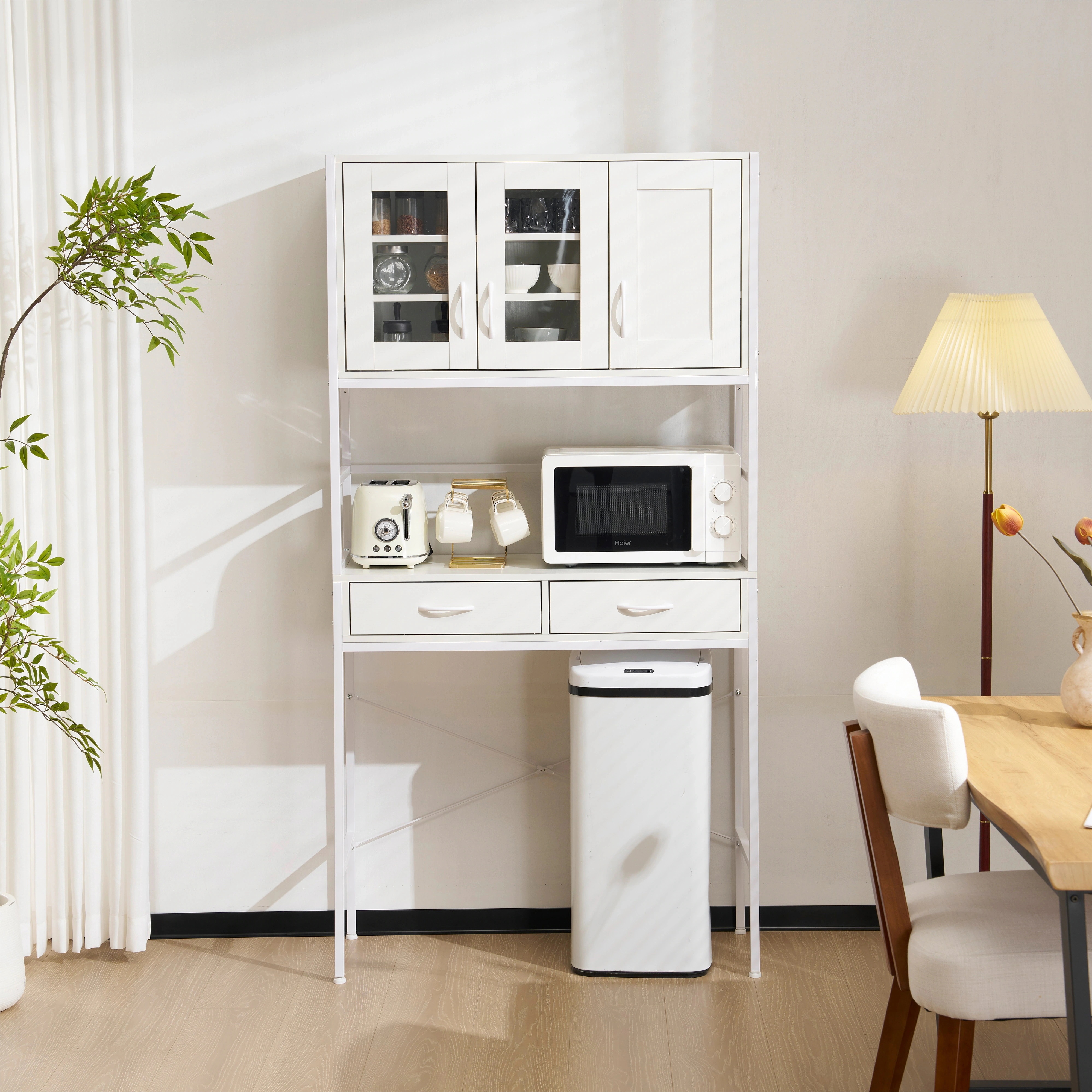 キッチン オープン棚 キッチンボード レンジボード ベ キッチンボード 【国内発送Ｄ】食器棚 シンプル レンジ台 家電収納 ナチュラル 上 キッチン収納 ホワイト 収納 棚 スリム 一人暮らし ゴミ箱