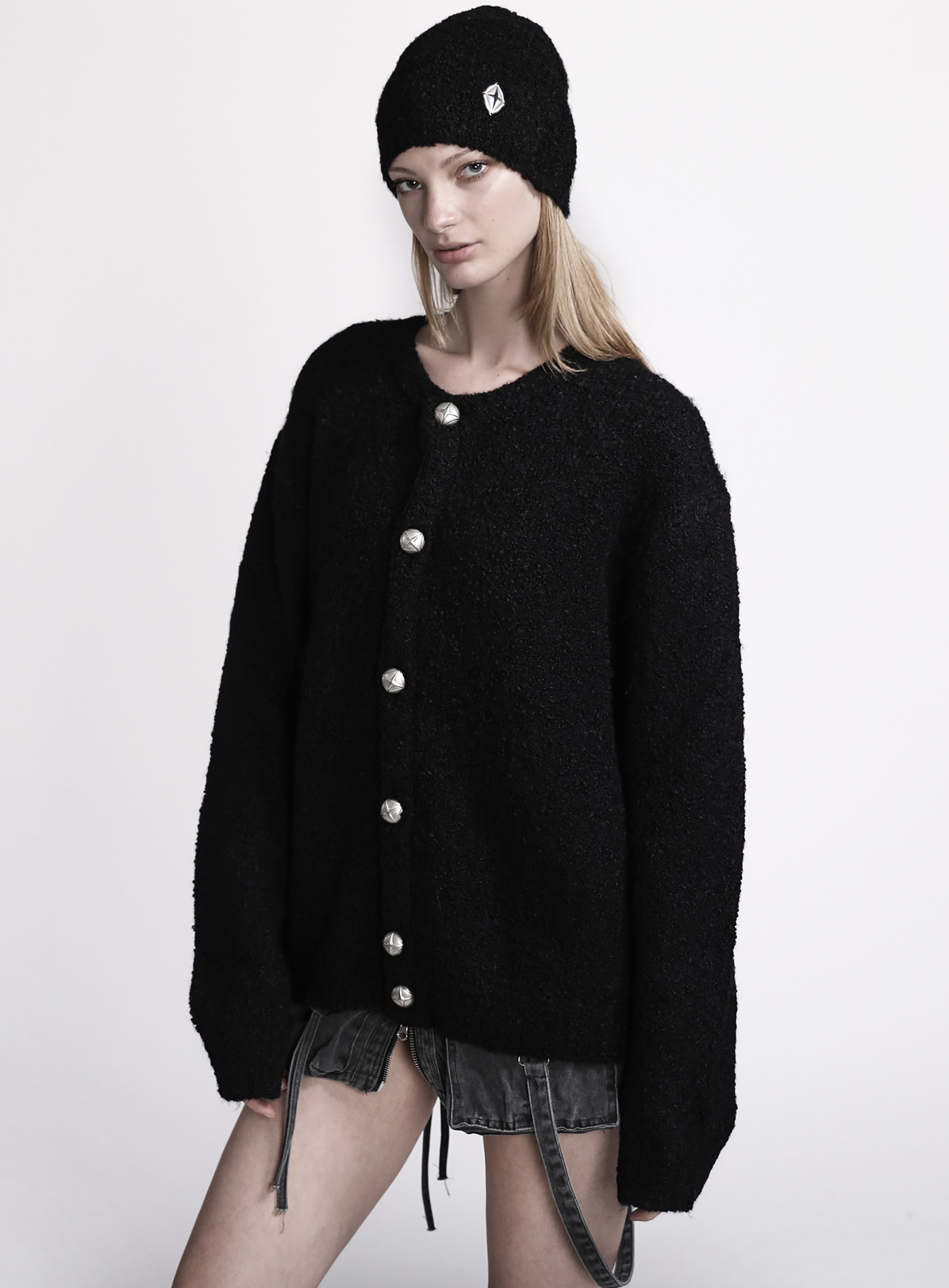 【BADBLOOD】[UNISEX] BOUCLE CREW NECK CARDIGAN : BLACK 16,030円