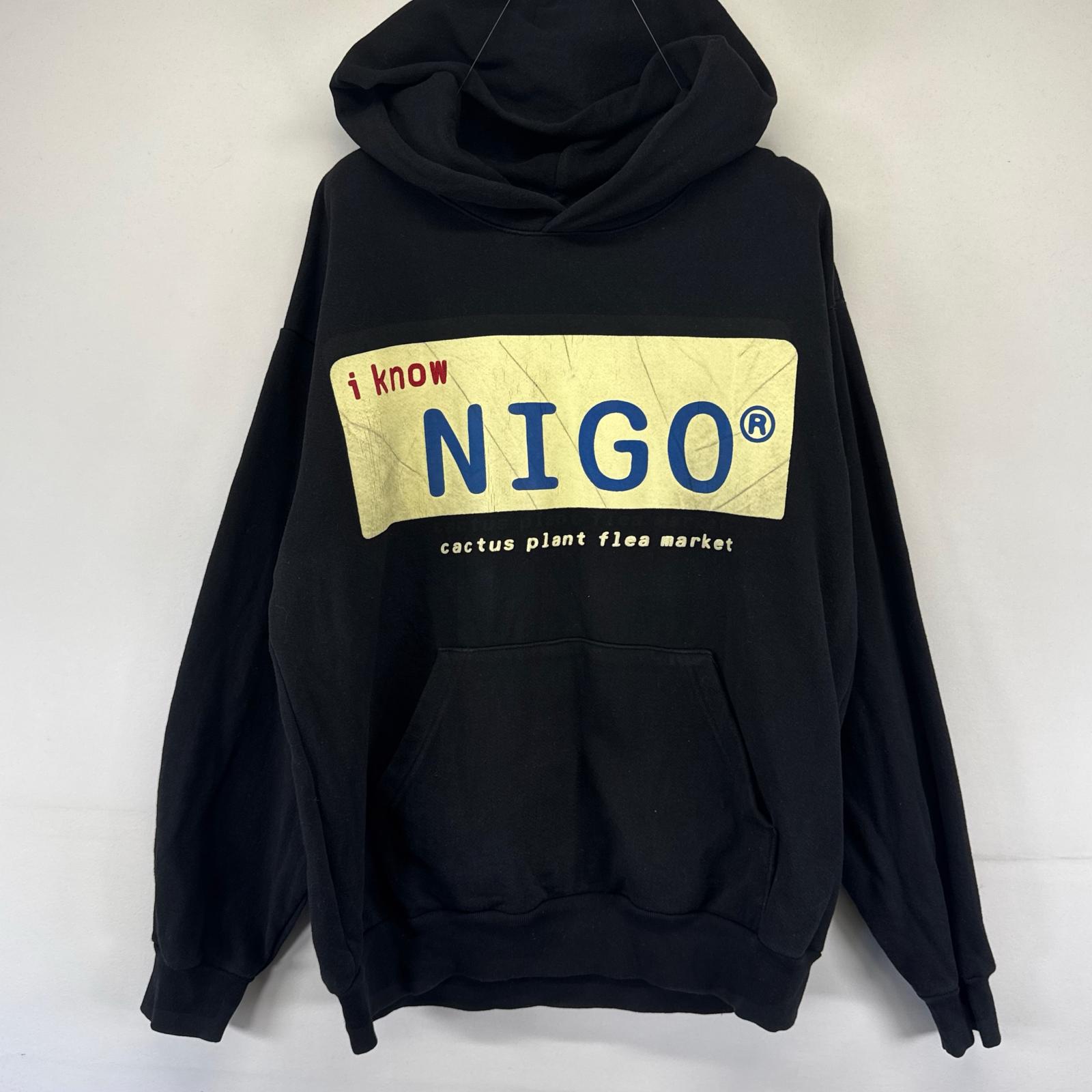 古着 アイノウニゴー I KNOW NIGO USA製 パーカー ヘビースウェット NIGOロゴプリント 厚手 L ブラック系 メンズ