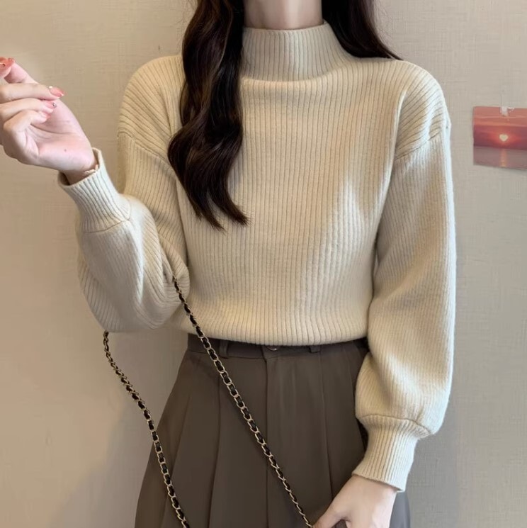 ランタンスリーブニット ルーズセーター デート 高級 ニッチ セーター 長袖 ニット かわいい 大人可愛い きれいめ シンプル カジュアル 大人 上品 おしゃれ お洒落 かっこいい 大人女子 こなれ感